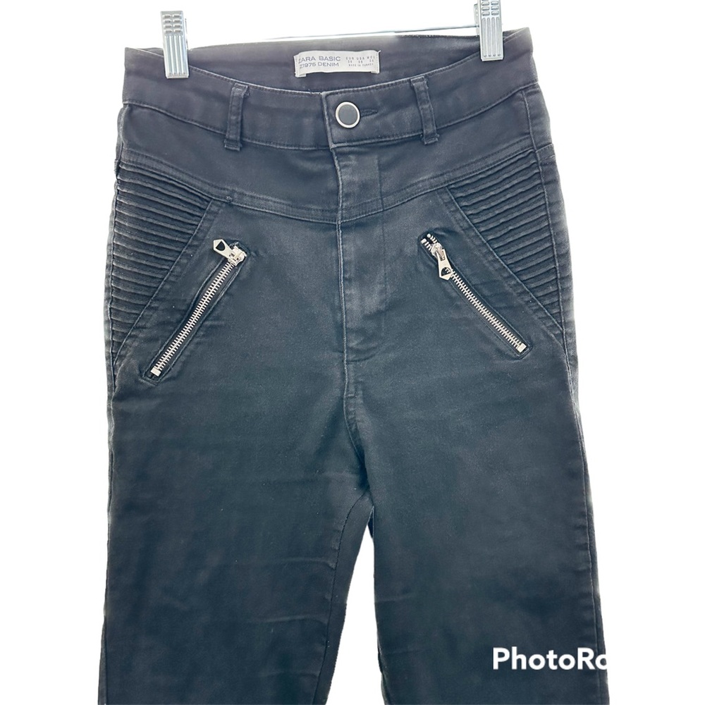 Zara Basic Z1975 🌟Moto Skinny Ankle Jeans Women's 6 Mid Rise Stretch Denim Black - Picture 4 of 11